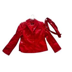 Y2K Flaming Pamela McCoy Red Poly vinyl jacket, fitted and sexy, bright colorful
